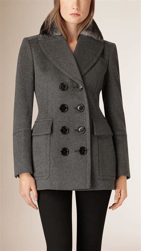 burberry fur collar pea coat|burberry coats for women.